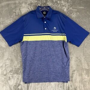 Mens‎ FJ FootJoy La Playa Golf Club Royal Blue Yellow Stripe Polo Shirt L